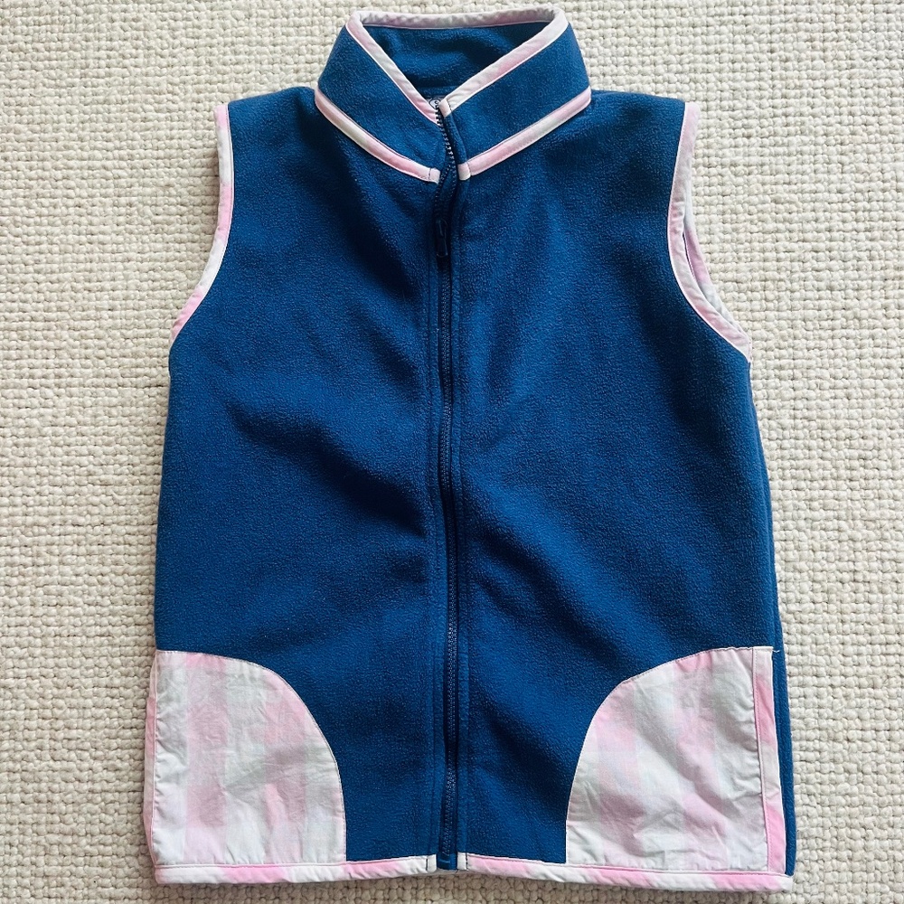 Girls Navy and Pink Check Fleece Vest (7)